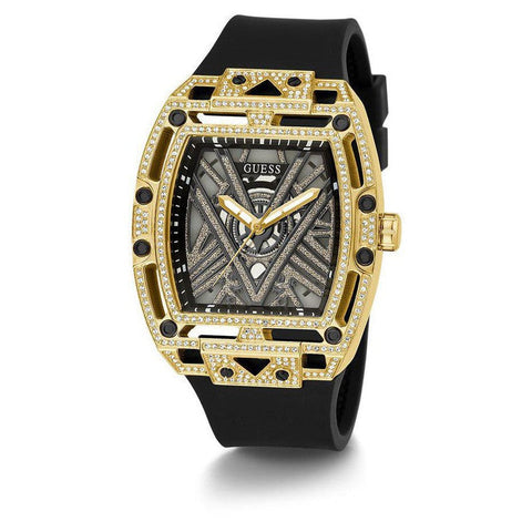 The Watch Boutique GUESS Mens Black Gold Tone Analog Watch GW0564G1