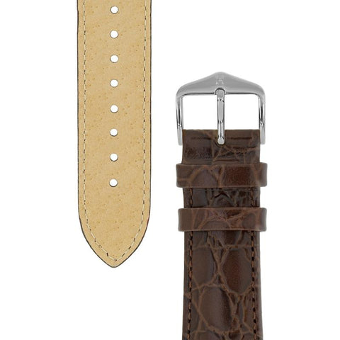 The Watch Boutique Hirsch CROCOGRAIN Crocodile Embossed Leather Watch Strap in BROWN