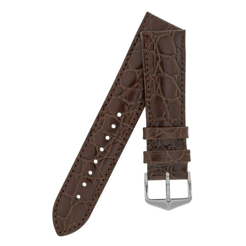 The Watch Boutique Hirsch CROCOGRAIN Crocodile Embossed Leather Watch Strap in BROWN