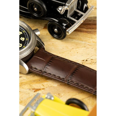 The Watch Boutique Hirsch DUKE Alligator Embossed Leather Watch Strap in BROWN