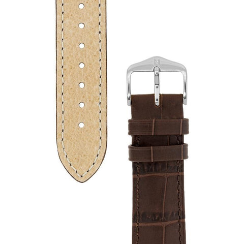 The Watch Boutique Hirsch DUKE Alligator Embossed Leather Watch Strap in BROWN
