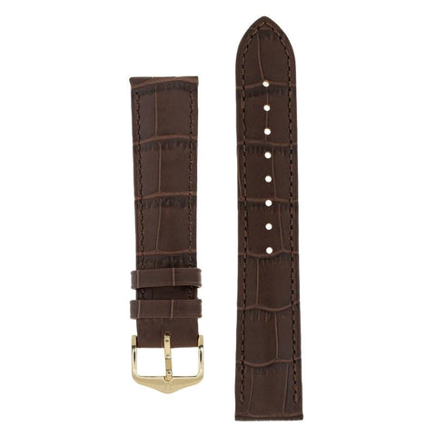 The Watch Boutique Hirsch DUKE Alligator Embossed Leather Watch Strap in BROWN 12mm Gold