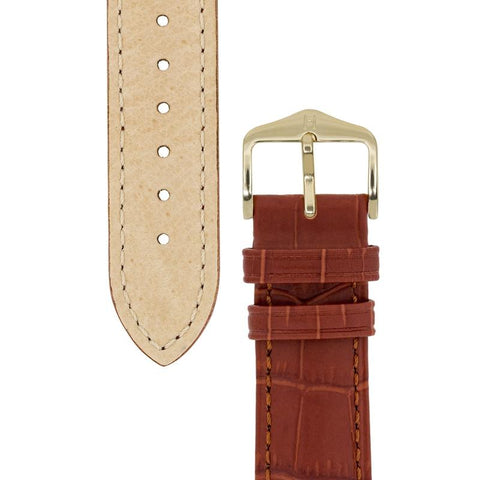 The Watch Boutique Hirsch DUKE Alligator Embossed Leather Watch Strap in GOLD BROWN