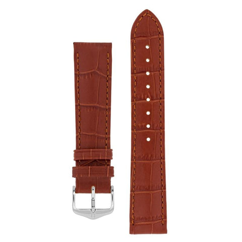 The Watch Boutique Hirsch DUKE Alligator Embossed Leather Watch Strap in GOLD BROWN