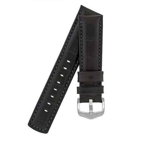 The Watch Boutique Hirsch GRAND DUKE Water-Resistant Alligator Embossed Sport Watch Strap in BLACK / BLACK