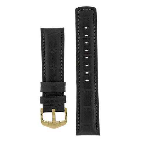 The Watch Boutique Hirsch GRAND DUKE Water-Resistant Alligator Embossed Sport Watch Strap in BLACK / BLACK