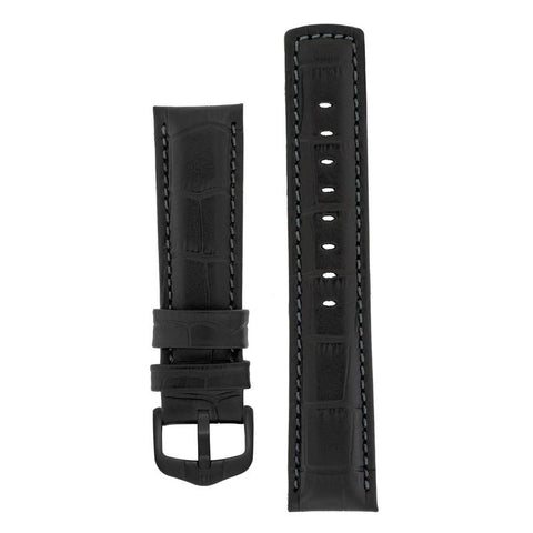 The Watch Boutique Hirsch GRAND DUKE Water-Resistant Alligator Embossed Sport Watch Strap in BLACK / BLACK