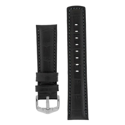 The Watch Boutique Hirsch GRAND DUKE Water-Resistant Alligator Embossed Sport Watch Strap in BLACK / BLACK 20mm Silver