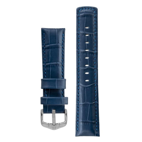 The Watch Boutique Hirsch GRAND DUKE Water-Resistant Alligator Embossed Sport Watch Strap in BLUE