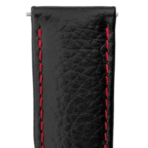 The Watch Boutique Hirsch KANSAS Buffalo-Embossed Calf Leather Watch Strap in BLACK with Red Stitch