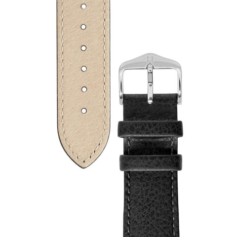 The Watch Boutique Hirsch KANSAS Buffalo Embossed Calf Leather in BLACK with Black Stitch