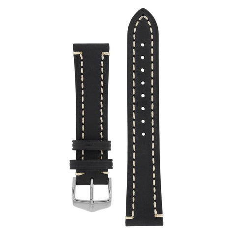 The Watch Boutique Hirsch LIBERTY Leather Watch Strap in BLACK 20mm Silver