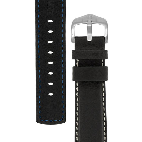 The Watch Boutique Hirsch MARINER Water-Resistant Leather Watch Strap in BLACK