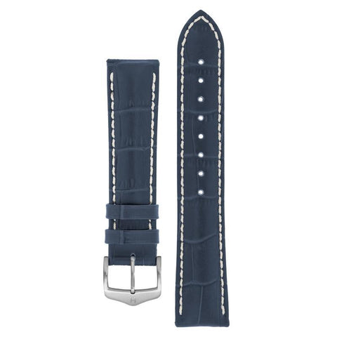 The Watch Boutique Hirsch MODENA Alligator Embossed Leather Watch Strap in BLUE