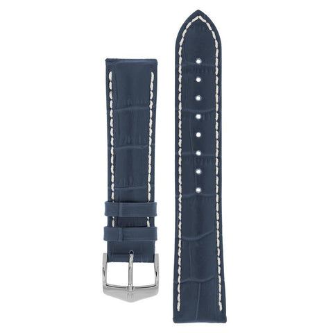 The Watch Boutique Hirsch MODENA Alligator Embossed Leather Watch Strap in BLUE 18mm Silver