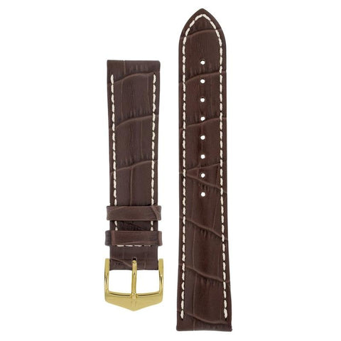 The Watch Boutique Hirsch MODENA Alligator Embossed Leather Watch Strap in BROWN