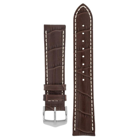 The Watch Boutique Hirsch MODENA Alligator Embossed Leather Watch Strap in BROWN