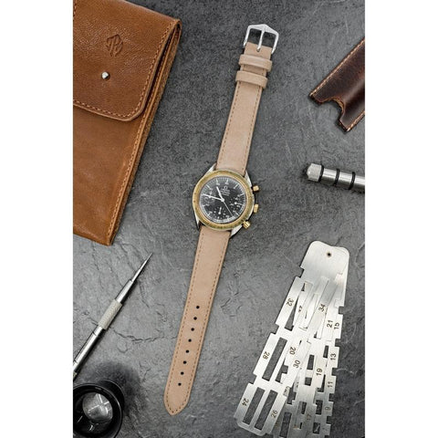 The Watch Boutique Hirsch OSIRIS Calf Leather with Nubuck Effect Watch Strap in BEIGE