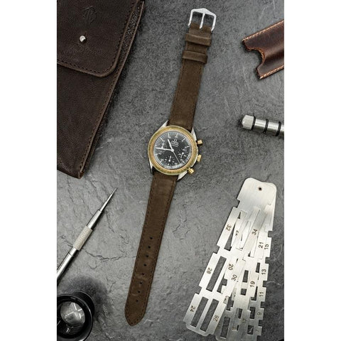 The Watch Boutique Hirsch OSIRIS Calf Leather with Nubuck Effect Watch Strap in BROWN