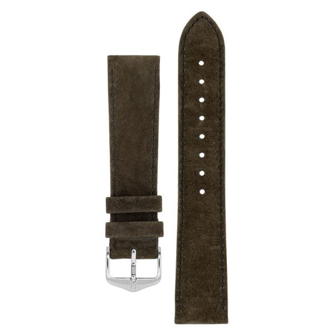 The Watch Boutique Hirsch OSIRIS Calf Leather with Nubuck Effect Watch Strap in BROWN 18mm Silver