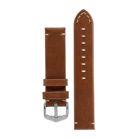 The Watch Boutique Hirsch RANGER Retro Leather Parallel Watch Strap in GOLD BROWN 18mm Silver
