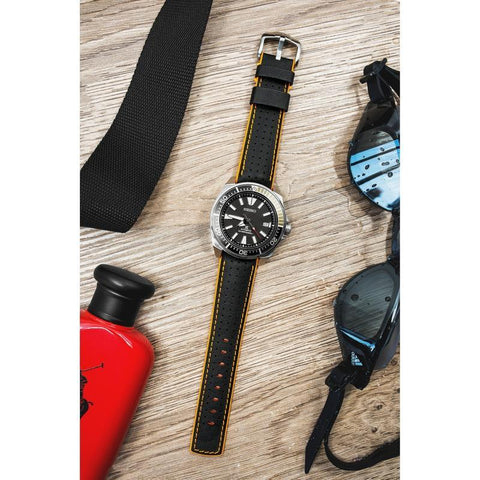 The Watch Boutique Hirsch ROBBY Sailcloth Effect Performance Watch Strap in BLACK / ORANGE