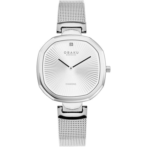 The Watch Boutique Obaku Brilliant - Steel White Dial Stainless Steel Mesh Strap Lds V277LXCIMC
