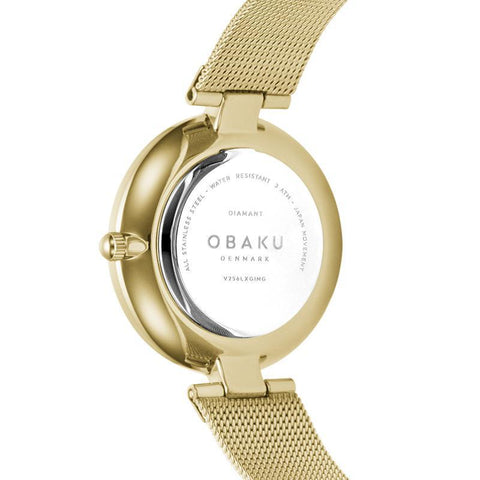 The Watch Boutique Obaku Diamant-Gold White Dial Gold Mesh Strap Lds V256LXGIMG