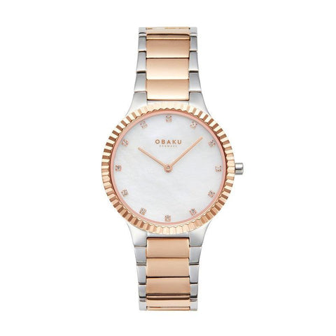 The Watch Boutique Obaku Linje Lille - Cherrywood MOP Dial Two-Tone Ladies Watch V292LXZWSH