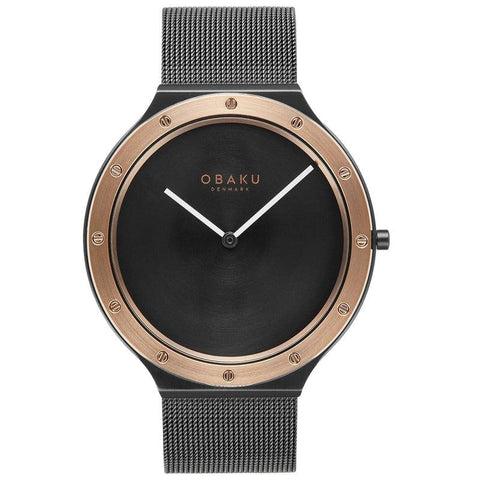 The Watch Boutique Obaku Note Night Black Rose Gold 42mm Watch - V285GXMBMB